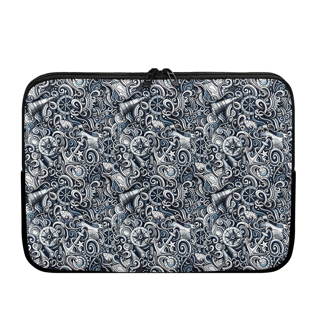 Abstract Nautical Anchor Pattern Print Laptop Sleeve