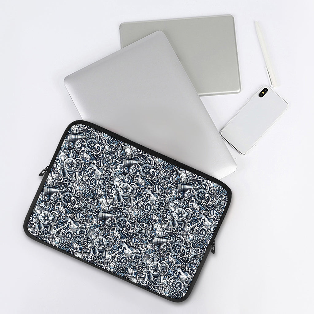 Abstract Nautical Anchor Pattern Print Laptop Sleeve