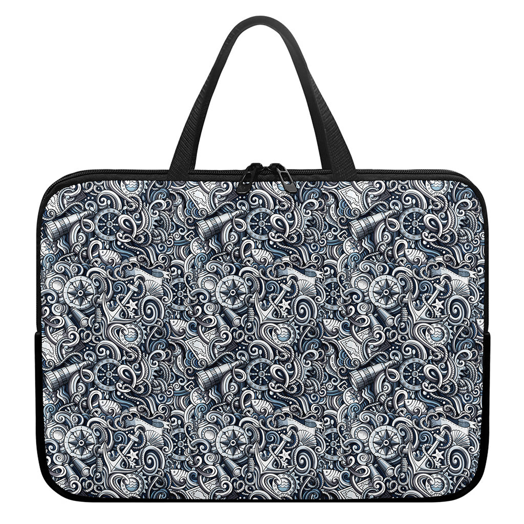 Abstract Nautical Anchor Pattern Print Laptop Sleeve With Handle
