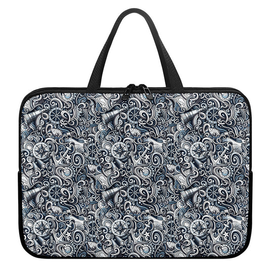 Abstract Nautical Anchor Pattern Print Laptop Sleeve With Handle