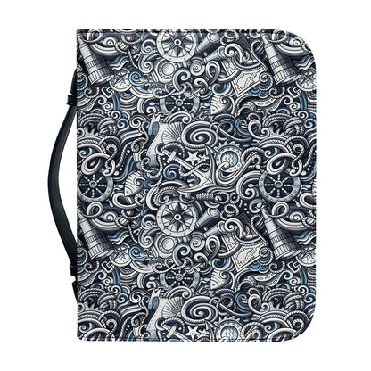 Abstract Nautical Anchor Pattern Print Leather Bible Cover