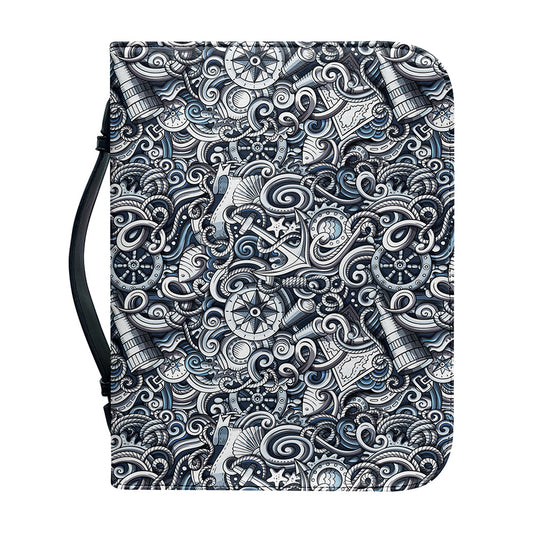 Abstract Nautical Anchor Pattern Print Leather Bible Cover