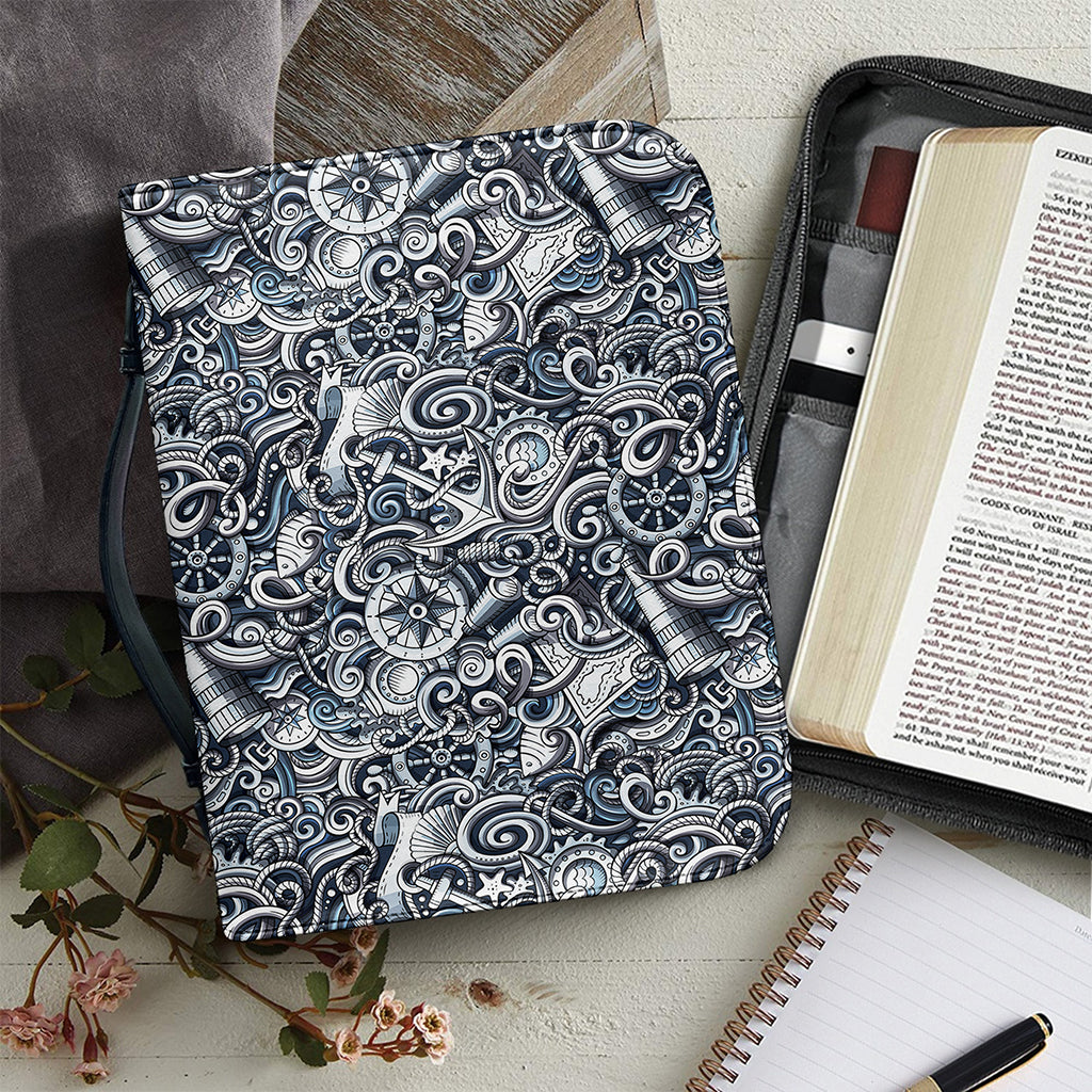 Abstract Nautical Anchor Pattern Print Leather Bible Cover