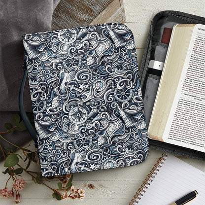 Abstract Nautical Anchor Pattern Print Leather Bible Cover