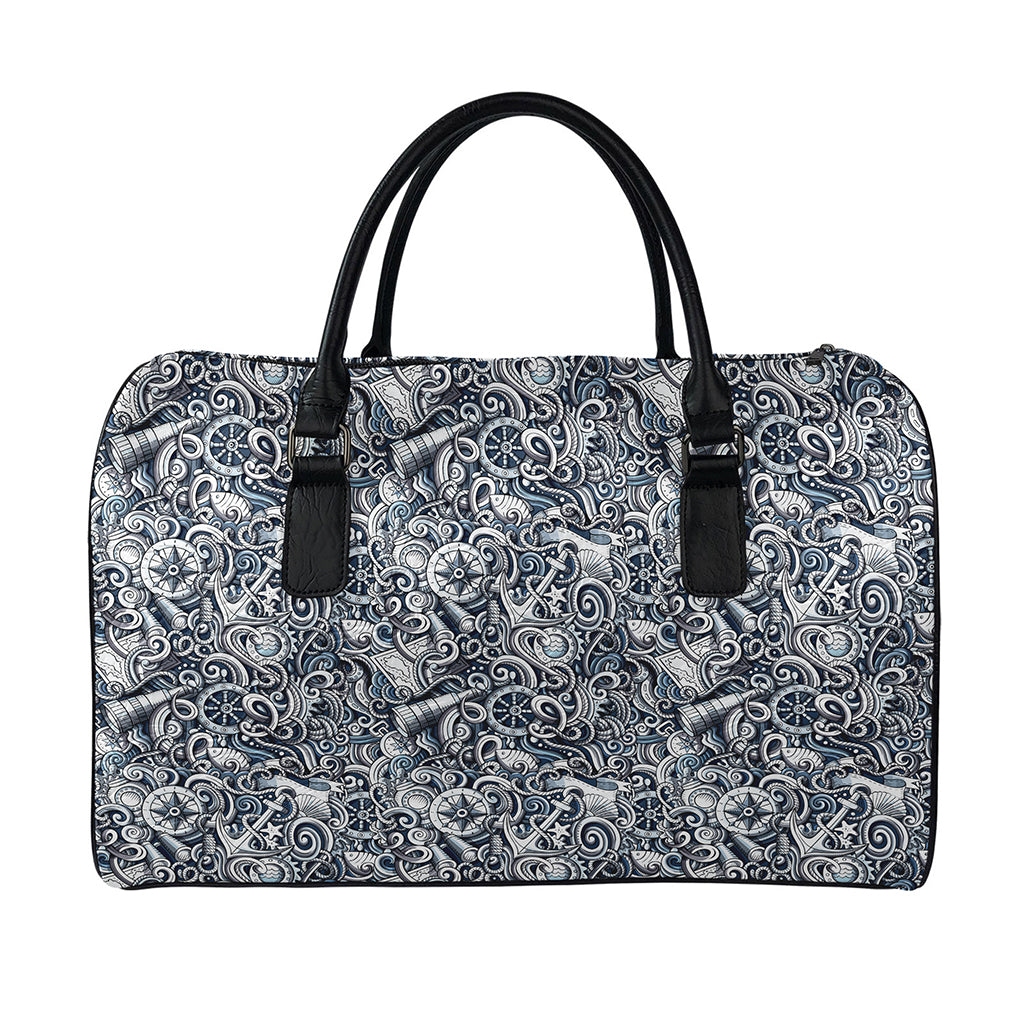 Abstract Nautical Anchor Pattern Print Leather Duffle Bag