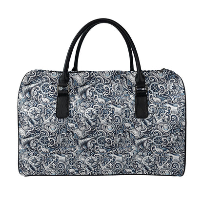 Abstract Nautical Anchor Pattern Print Leather Duffle Bag