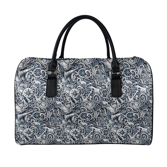Abstract Nautical Anchor Pattern Print Leather Duffle Bag