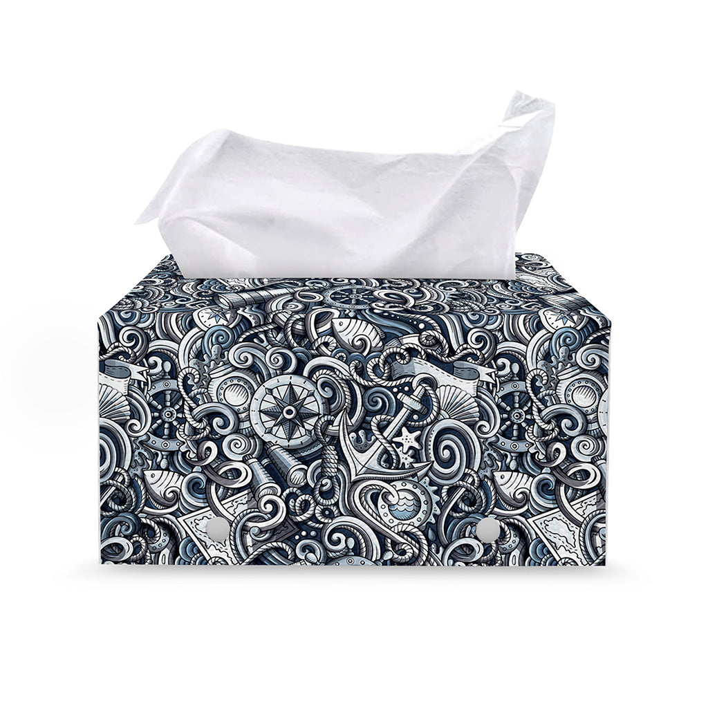 Abstract Nautical Anchor Pattern Print Leather Tissue Box Cover