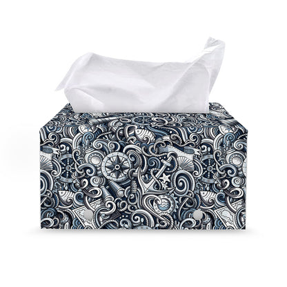 Abstract Nautical Anchor Pattern Print Leather Tissue Box Cover