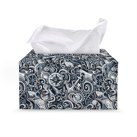 Abstract Nautical Anchor Pattern Print Leather Tissue Box Cover