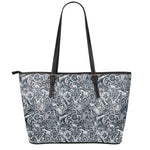 Abstract Nautical Anchor Pattern Print Leather Tote Bag