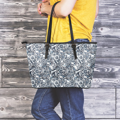 Abstract Nautical Anchor Pattern Print Leather Tote Bag