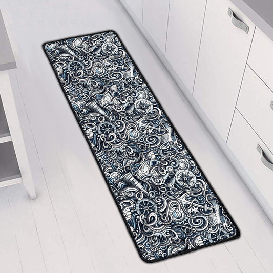 Abstract Nautical Anchor Pattern Print Long Kitchen Mat