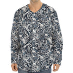 Abstract Nautical Anchor Pattern Print Long Sleeve Baseball Jersey