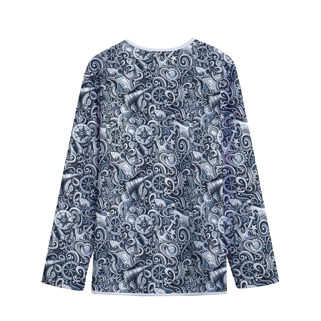 Abstract Nautical Anchor Pattern Print Long Sleeve Short Coat