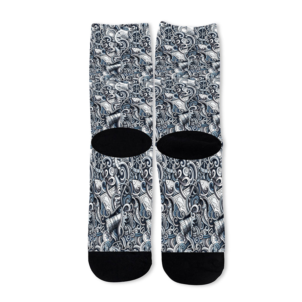 Abstract Nautical Anchor Pattern Print Long Socks