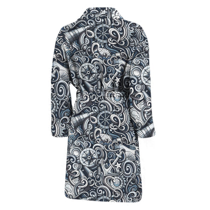 Abstract Nautical Anchor Pattern Print Men's Bathrobe