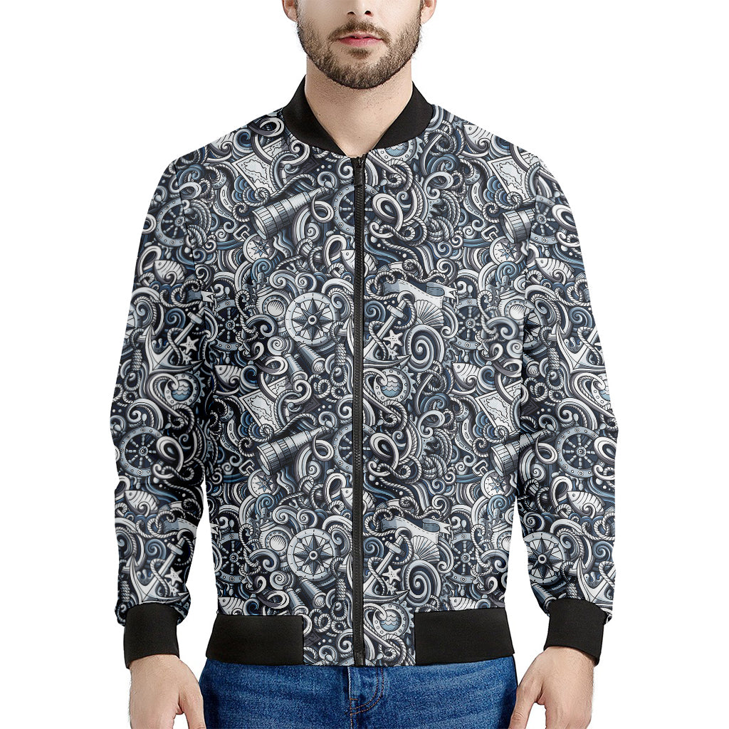 Abstract Nautical Anchor Pattern Print Men's Bomber Jacket