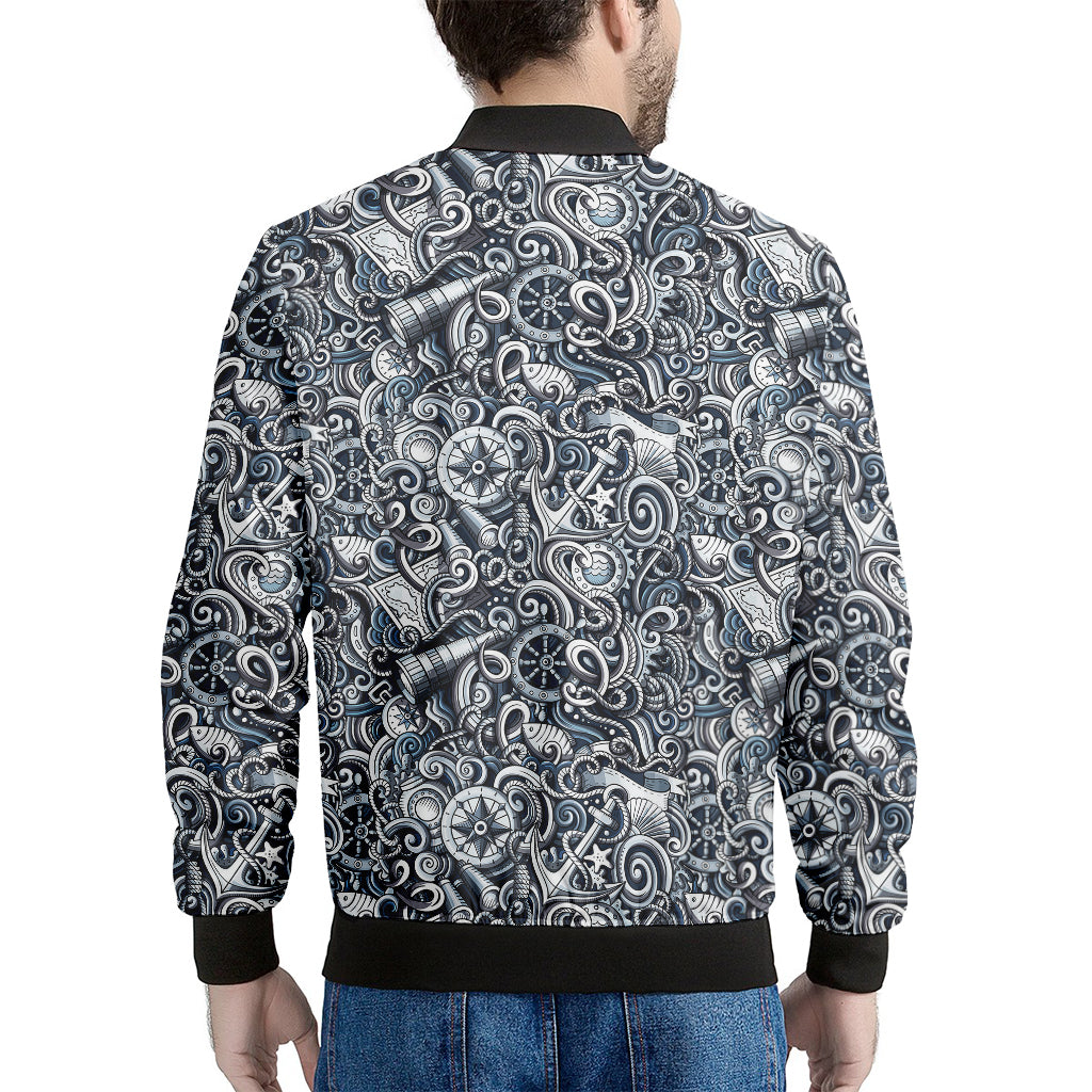 Abstract Nautical Anchor Pattern Print Men's Bomber Jacket