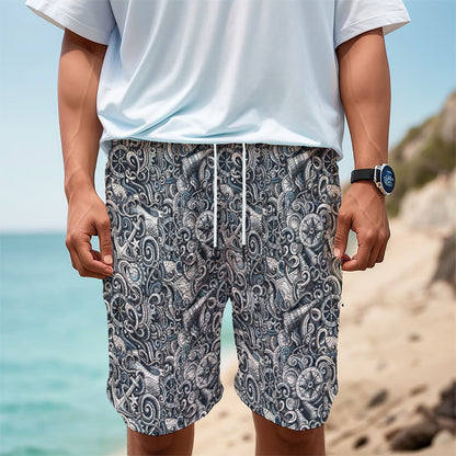 Abstract Nautical Anchor Pattern Print Men's Cargo Shorts