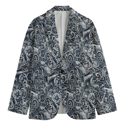 Abstract Nautical Anchor Pattern Print Men's Cotton Blazer