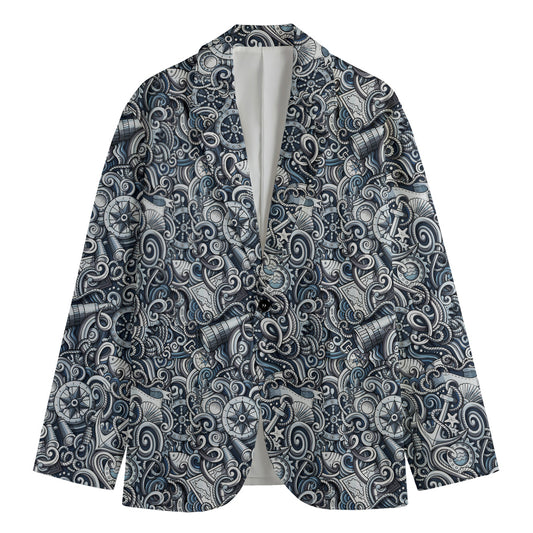Abstract Nautical Anchor Pattern Print Men's Cotton Blazer