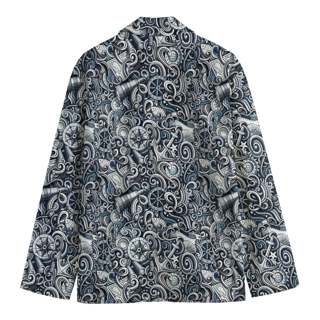 Abstract Nautical Anchor Pattern Print Men's Cotton Blazer