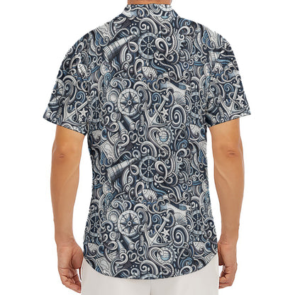 Abstract Nautical Anchor Pattern Print Men's Deep V-Neck Shirt