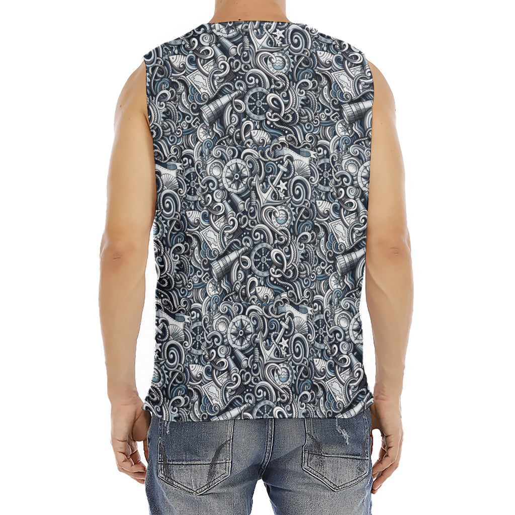 Abstract Nautical Anchor Pattern Print Men's Fitness Tank Top