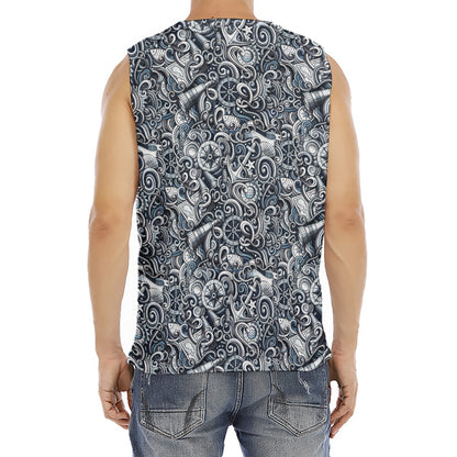 Abstract Nautical Anchor Pattern Print Men's Fitness Tank Top
