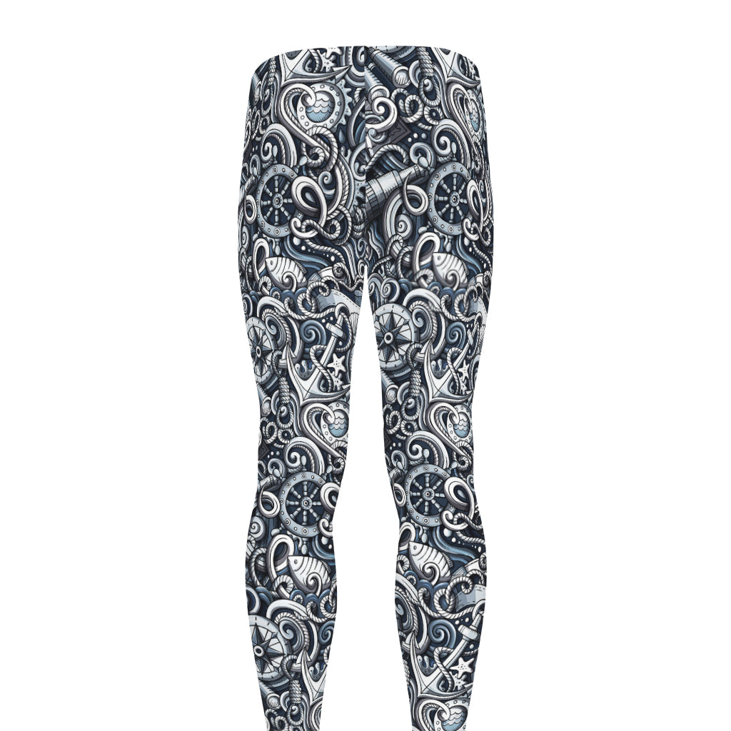 Abstract Nautical Anchor Pattern Print Men's leggings