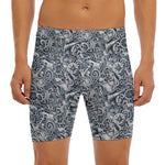 Abstract Nautical Anchor Pattern Print Men's Long Boxer Briefs