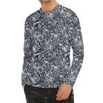 Abstract Nautical Anchor Pattern Print Men's Long Sleeve Rash Guard