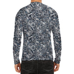 Abstract Nautical Anchor Pattern Print Men's Long Sleeve Rash Guard
