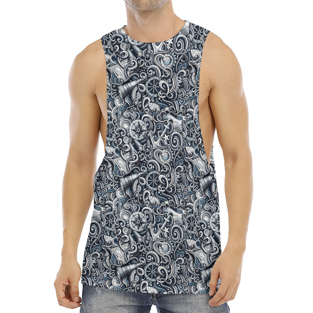 Abstract Nautical Anchor Pattern Print Men's Muscle Tank Top