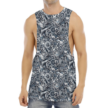 Abstract Nautical Anchor Pattern Print Men's Muscle Tank Top