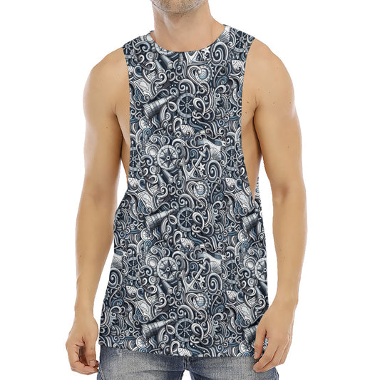 Abstract Nautical Anchor Pattern Print Men's Muscle Tank Top