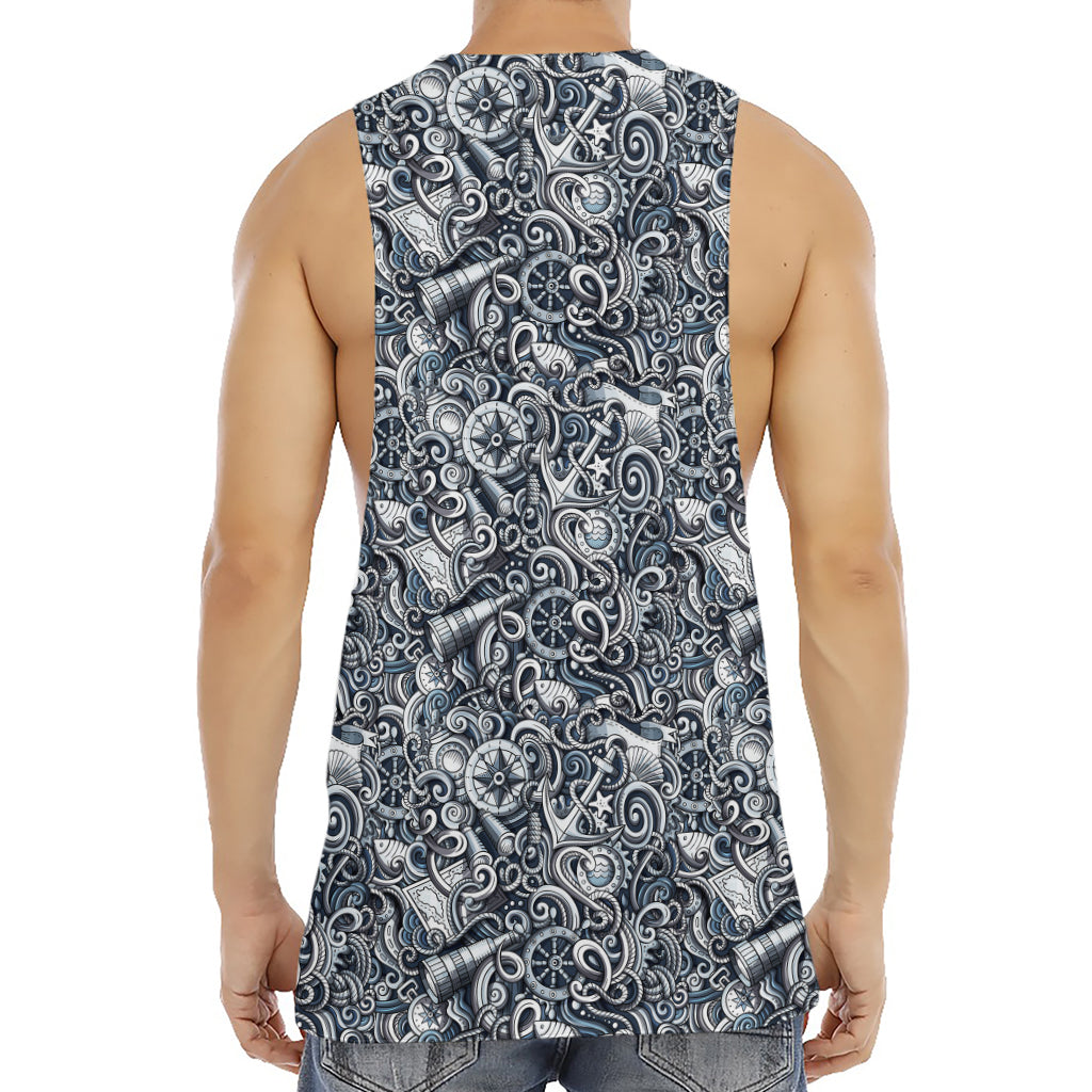 Abstract Nautical Anchor Pattern Print Men's Muscle Tank Top