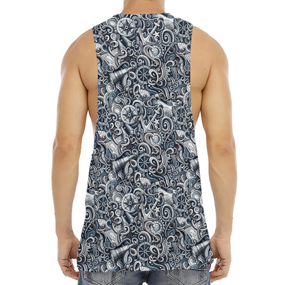 Abstract Nautical Anchor Pattern Print Men's Muscle Tank Top