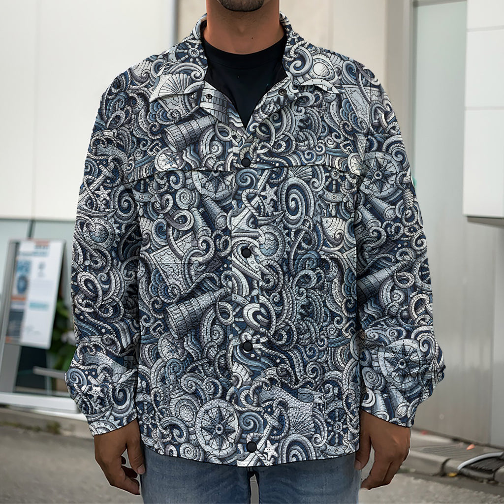 Abstract Nautical Anchor Pattern Print Men's Shirt Jacket