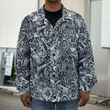 Abstract Nautical Anchor Pattern Print Men's Shirt Jacket
