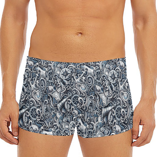 Abstract Nautical Anchor Pattern Print Men's Short Boxer Briefs