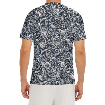 Abstract Nautical Anchor Pattern Print Men's Short Sleeve Rash Guard