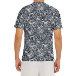 Abstract Nautical Anchor Pattern Print Men's Short Sleeve Rash Guard