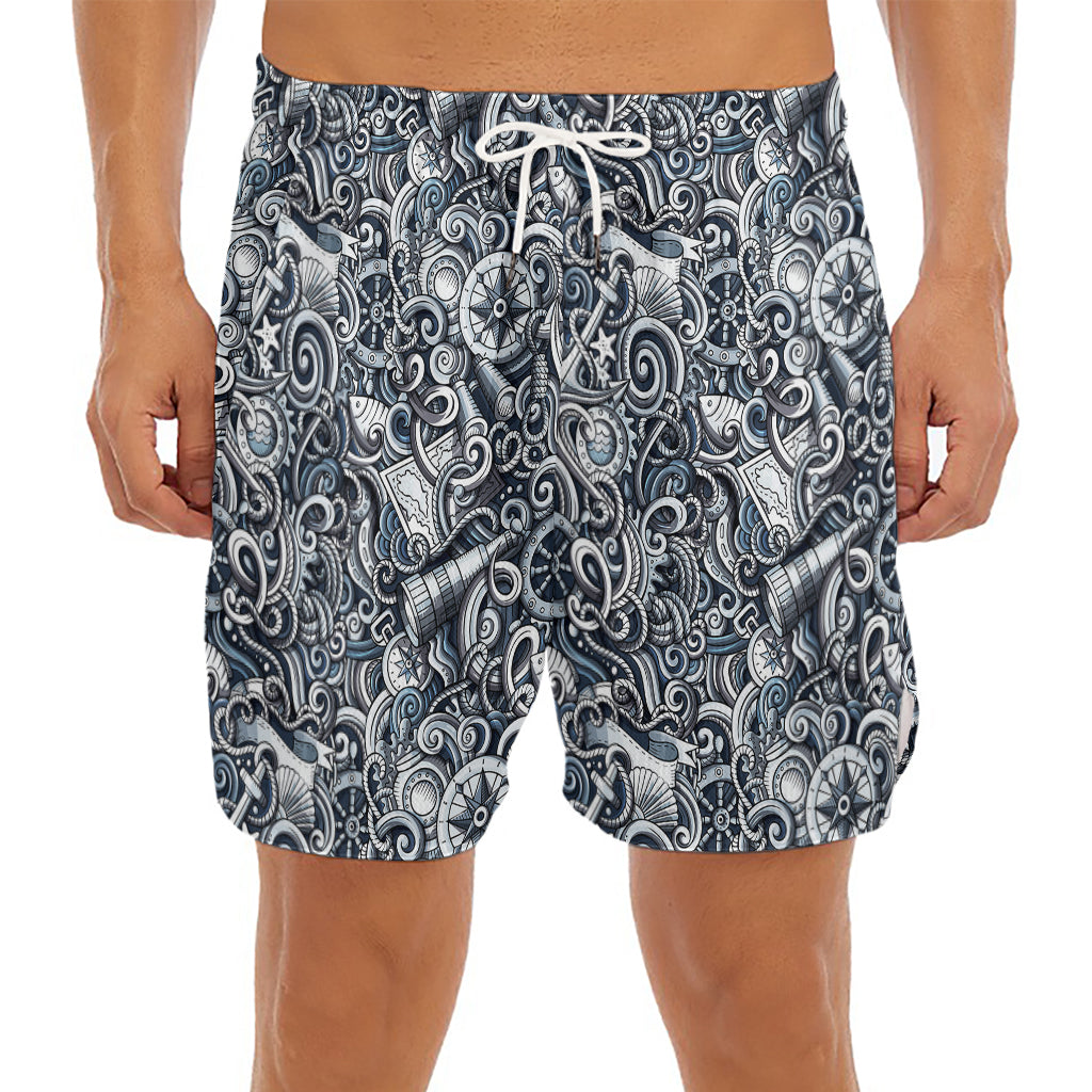 Abstract Nautical Anchor Pattern Print Men's Split Running Shorts