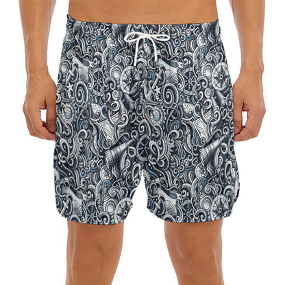 Abstract Nautical Anchor Pattern Print Men's Split Running Shorts