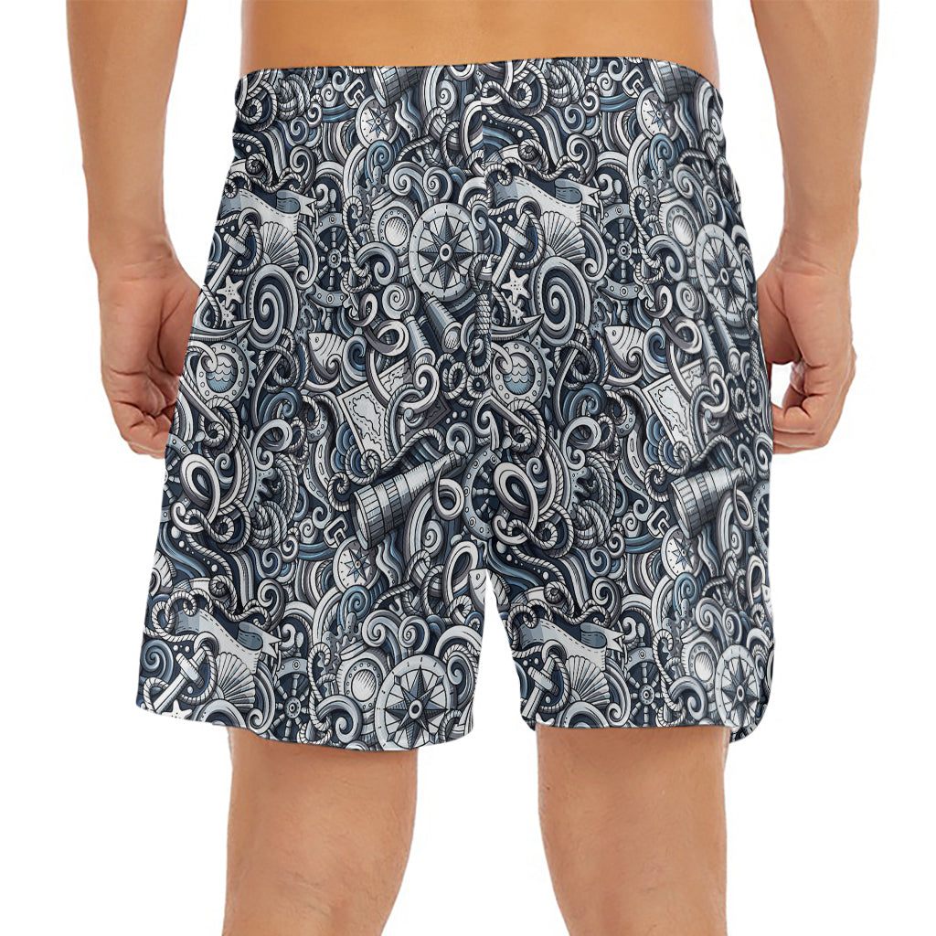 Abstract Nautical Anchor Pattern Print Men's Split Running Shorts