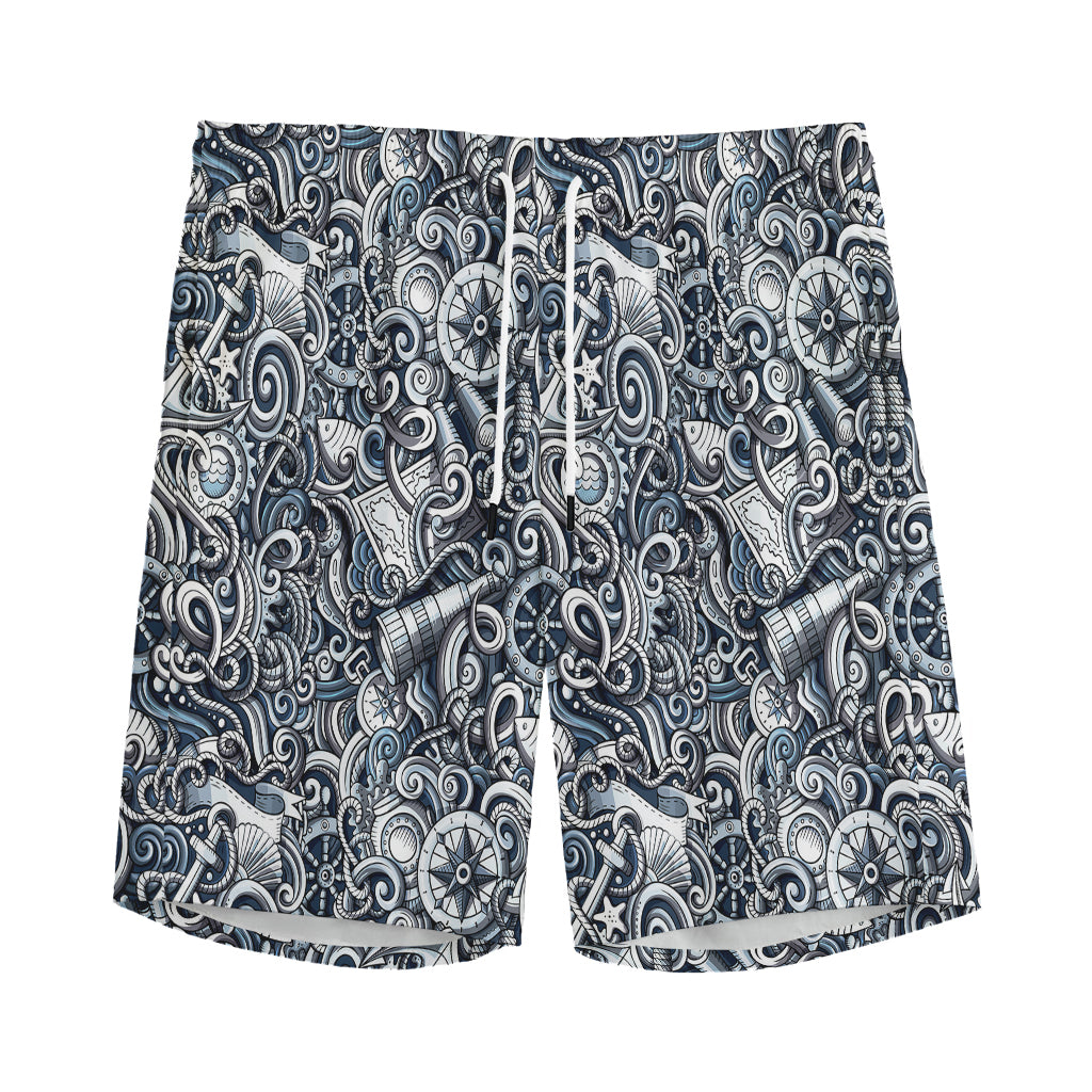 Abstract Nautical Anchor Pattern Print Men's Sports Shorts