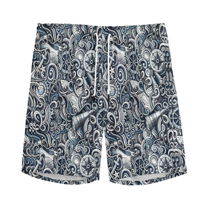 Abstract Nautical Anchor Pattern Print Men's Sports Shorts