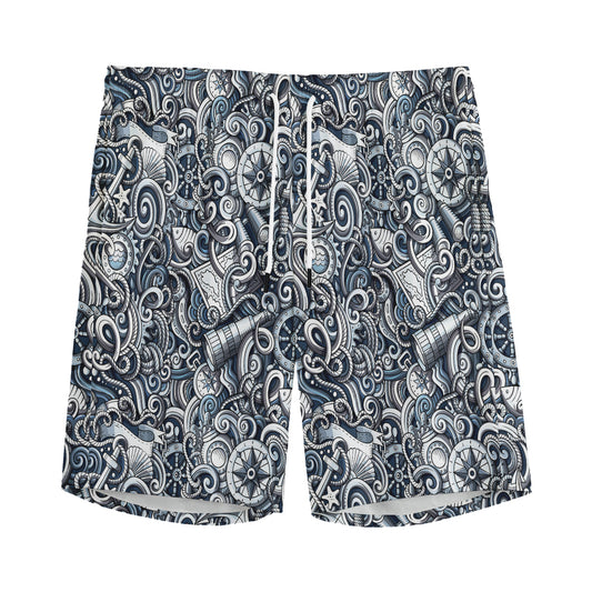 Abstract Nautical Anchor Pattern Print Men's Sports Shorts